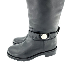 Versace Collection Black Leather Fur Shearling Tall Boots