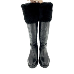 Versace Collection Black Leather Fur Shearling Tall Boots