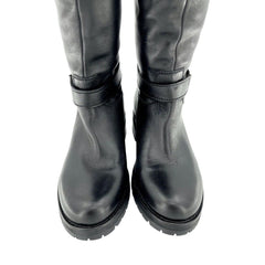 Versace Collection Black Leather Fur Shearling Tall Boots