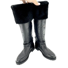 Versace Collection Black Leather Fur Shearling Tall Boots