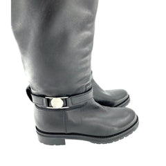 Versace Collection Black Leather Fur Shearling Tall Boots