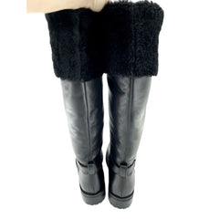 Versace Collection Black Leather Fur Shearling Tall Boots