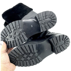 Versace Collection Black Leather Fur Shearling Tall Boots