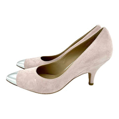 Vic Matie Pink Suede Leather Pumps Silver Cap Toe