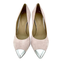 Vic Matie Pink Suede Leather Pumps Silver Cap Toe