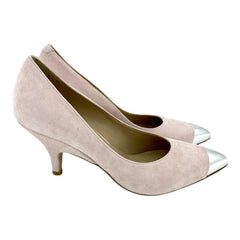 Vic Matie Pink Suede Leather Pumps Silver Cap Toe