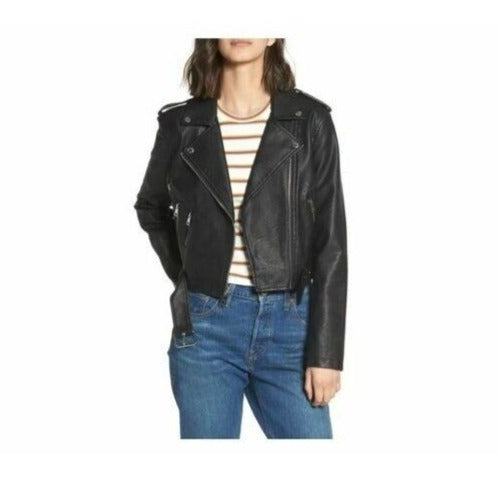 Levi's Black Faux Leather Belted Asymmetrical Motorcycle Jacket