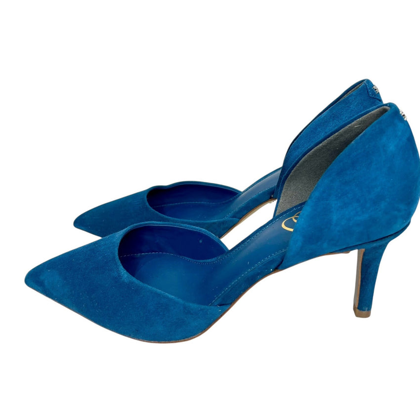 Sam Edelman Viv Sapphire Blue Pointed Toe Suede Mid Heel Dress Pumps