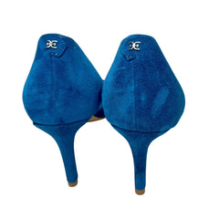 Sam Edelman Viv Sapphire Blue Pointed Toe Suede Mid Heel Dress Pumps