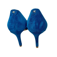 Sam Edelman Viv Sapphire Blue Pointed Toe Suede Mid Heel Dress Pumps