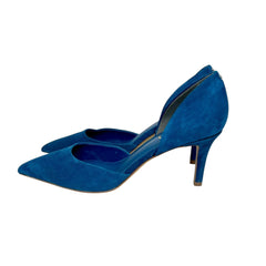 Sam Edelman Viv Sapphire Blue Pointed Toe Suede Mid Heel Dress Pumps