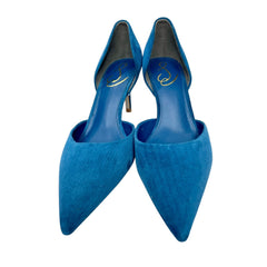 Sam Edelman Viv Sapphire Blue Pointed Toe Suede Mid Heel Dress Pumps