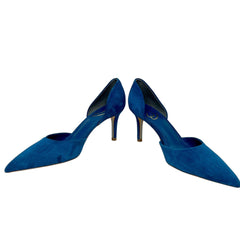 Sam Edelman Viv Sapphire Blue Pointed Toe Suede Mid Heel Dress Pumps