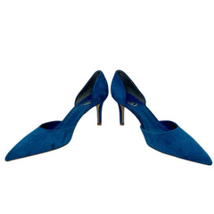 Sam Edelman Viv Sapphire Blue Pointed Toe Suede Mid Heel Dress Pumps