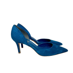 Sam Edelman Viv Sapphire Blue Pointed Toe Suede Mid Heel Dress Pumps