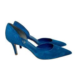 Sam Edelman Viv Sapphire Blue Pointed Toe Suede Mid Heel Dress Pumps