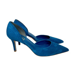 Sam Edelman Viv Sapphire Blue Pointed Toe Suede Mid Heel Dress Pumps