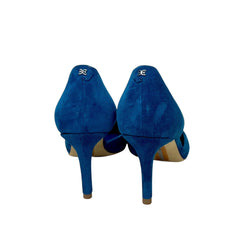 Sam Edelman Viv Sapphire Blue Pointed Toe Suede Mid Heel Dress Pumps