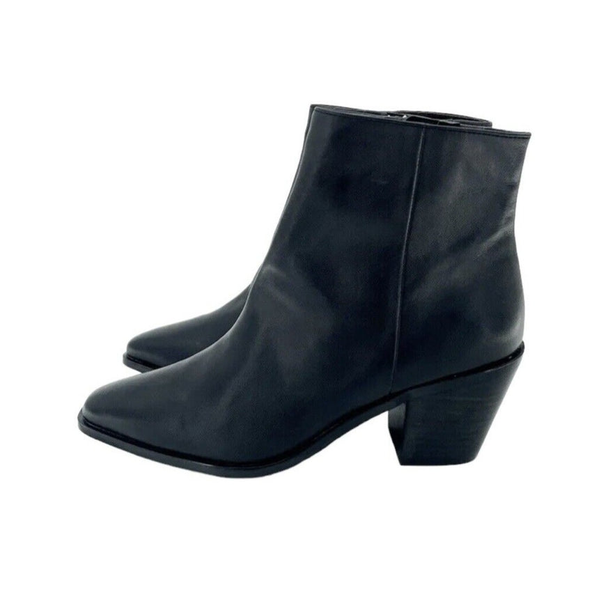 Treasure & Bond Dustin Black Leather Pull On Heeled Ankle Boots