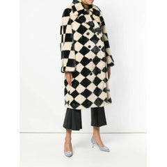 Marco De Vicenzo Diamond Black Cream Check Faux Fur Coat