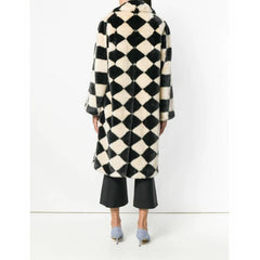 Marco De Vicenzo Diamond Black Cream Check Faux Fur Coat