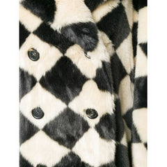 Marco De Vicenzo Diamond Black Cream Check Faux Fur Coat