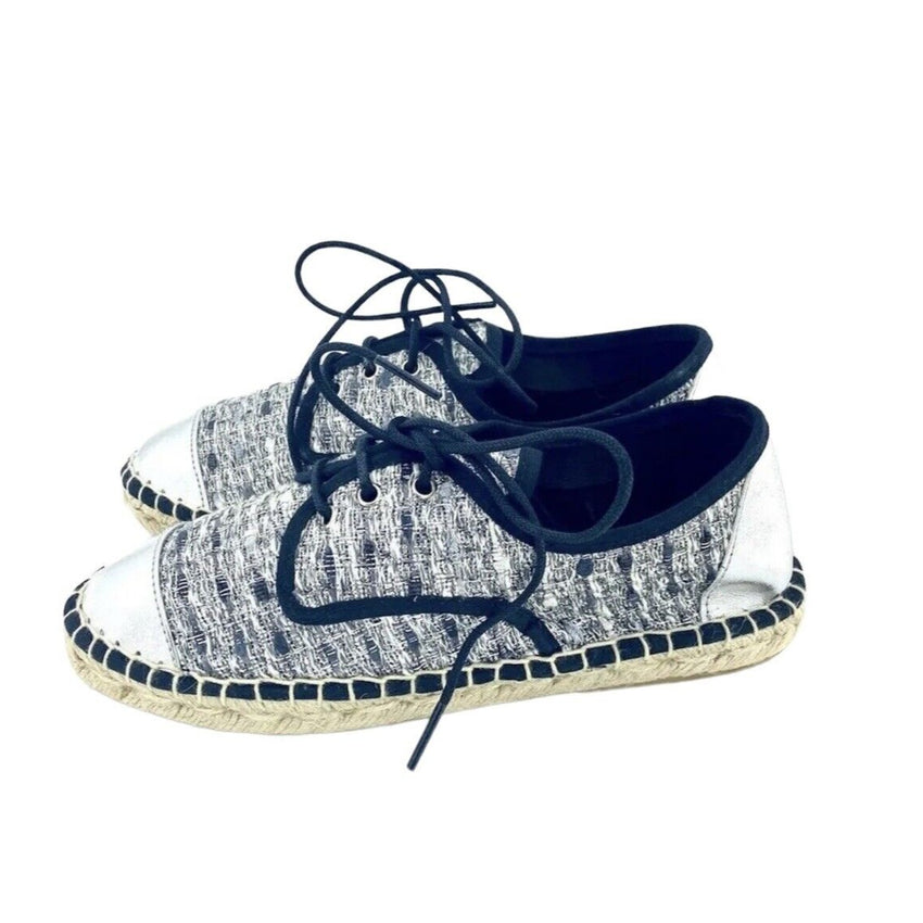 Cuplé Lace Up Espadrille Shoes Silver Metallic Flats