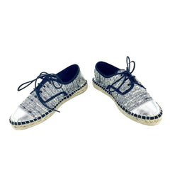 Cuplé Lace Up Espadrille Shoes Silver Metallic Flats