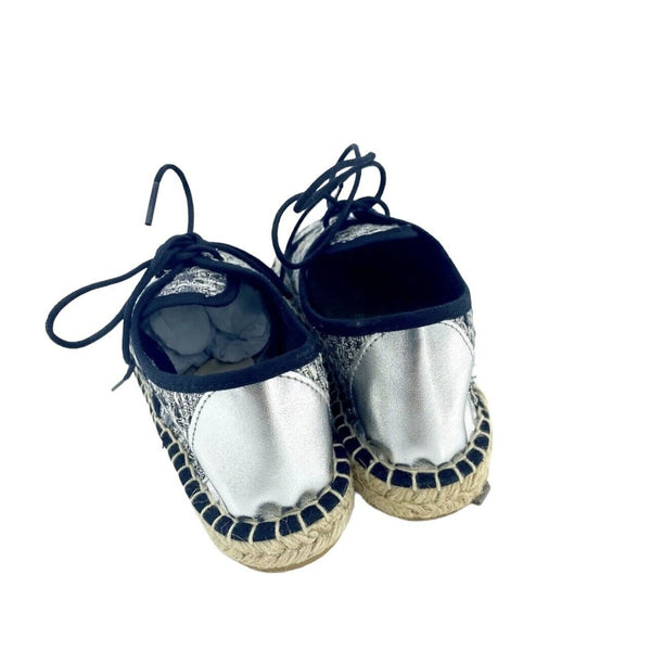 Cuplé Lace Up Espadrille Shoes Silver Metallic Flats