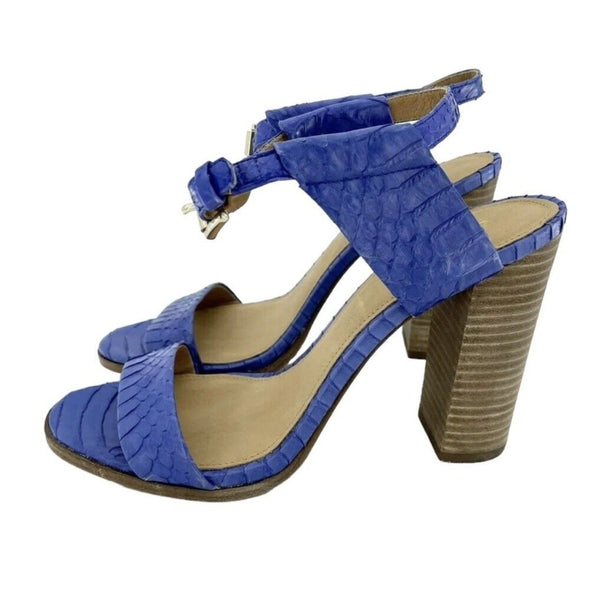 Coach Lexey Cobalt Blue Snake Embossed Leather Block Heel Sandals