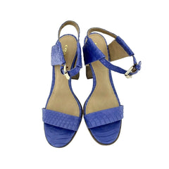 Coach Lexey Cobalt Blue Snake Embossed Leather Block Heel Sandals