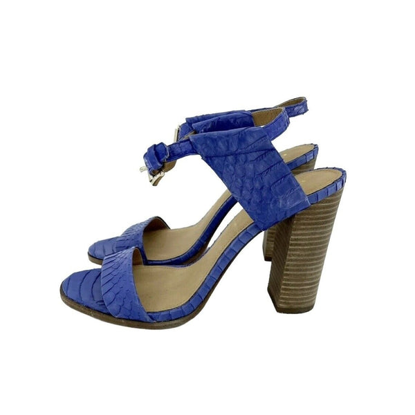 Coach Lexey Cobalt Blue Snake Embossed Leather Block Heel Sandals