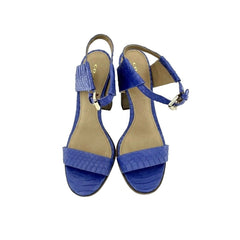 Coach Lexey Cobalt Blue Snake Embossed Leather Block Heel Sandals
