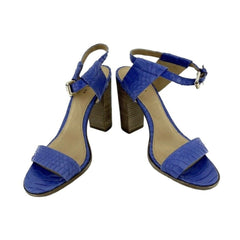 Coach Lexey Cobalt Blue Snake Embossed Leather Block Heel Sandals