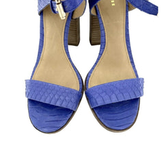 Coach Lexey Cobalt Blue Snake Embossed Leather Block Heel Sandals