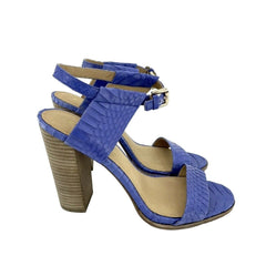 Coach Lexey Cobalt Blue Snake Embossed Leather Block Heel Sandals