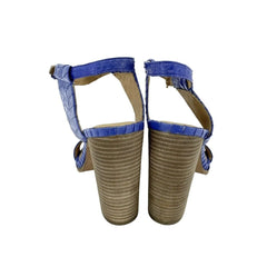 Coach Lexey Cobalt Blue Snake Embossed Leather Block Heel Sandals