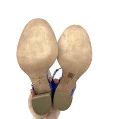 Coach Lexey Cobalt Blue Snake Embossed Leather Block Heel Sandals