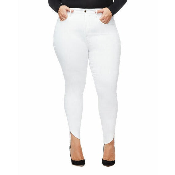 Good American Good Legs Cascade Raw Hem Skinny White Jeans