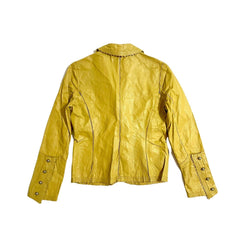 Cami Leather Jacket Scallop Trim Mustard Yellow Crop Blazer - PRE-OWNED