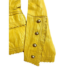 Cami Leather Jacket Scallop Trim Mustard Yellow Crop Blazer - PRE-OWNED