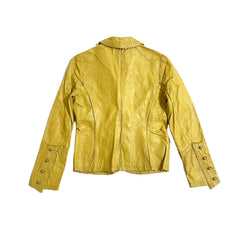 Cami Leather Jacket Scallop Trim Mustard Yellow Crop Blazer - PRE-OWNED