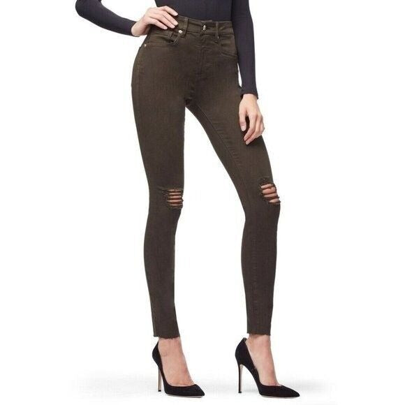 Good American Good Legs Stretch High Rise Ripped Green Jeans