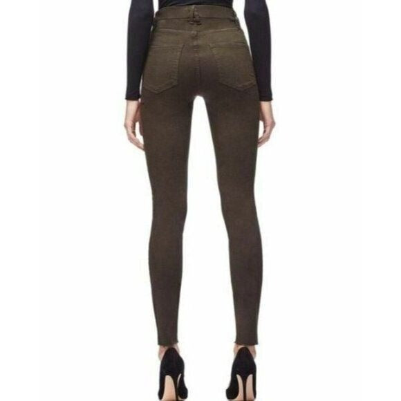 Good American Good Legs Stretch High Rise Ripped Green Jeans