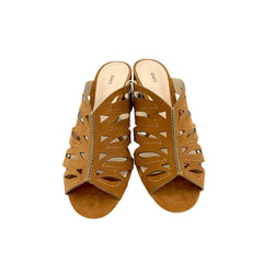 Schutz Brown Suede Leather Open Toe Slip On Sandals