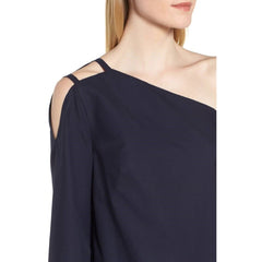 Lewit One Shoulder Tunic Navy Blue Cotton Twill Mini Dress
