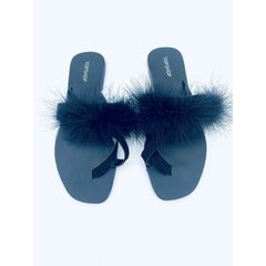 Topshop Holly Fluff Feather Trim Black Suede Leather Sandals