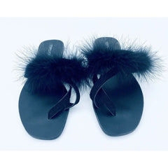 Topshop Holly Fluff Feather Trim Black Suede Leather Sandals