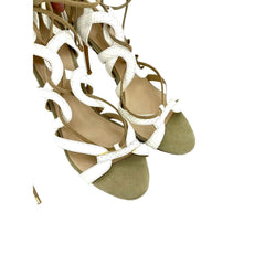 Raye White Snake Embossed Leather & Suede Lace Up Stiletto Heels