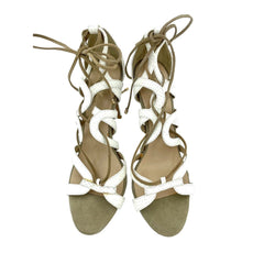 Raye White Snake Embossed Leather & Suede Lace Up Stiletto Heels